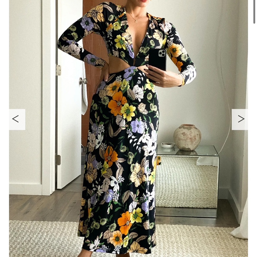 AFRM Black Floral Maxi Dress with Yellow & Lavender Flowers
